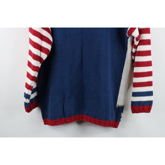 Vtg 90s Streetwear Womens Medium Hand Knit Flower Boat Anchor Cardigan Sweater - Picture 15 of 15